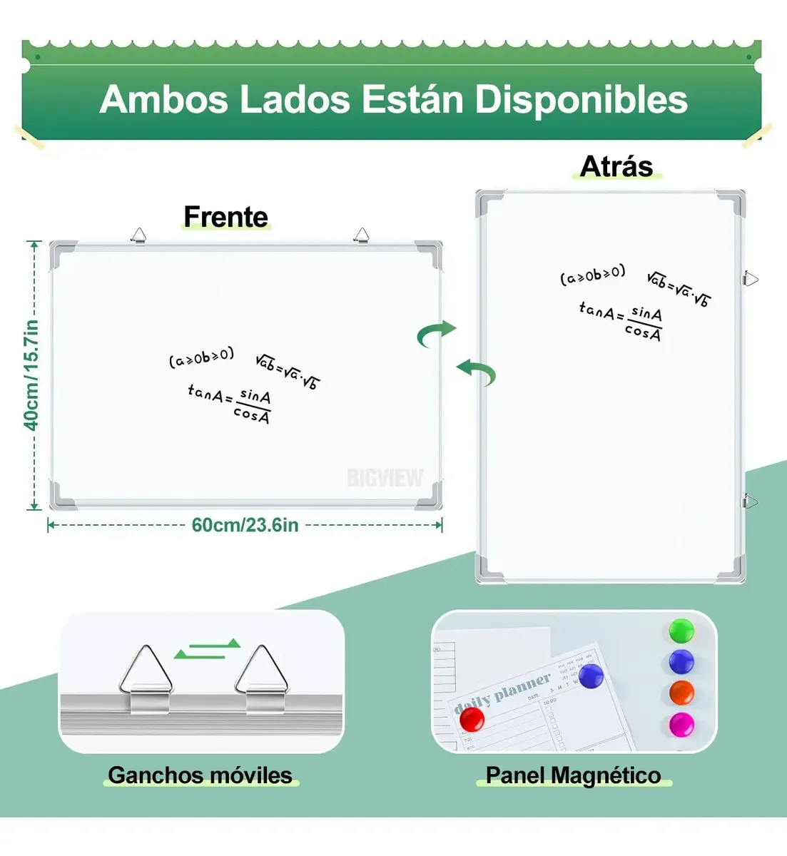 Pizarrón Blanco Magnética De Escritura De Doble Cara 40x60 - 图片 2