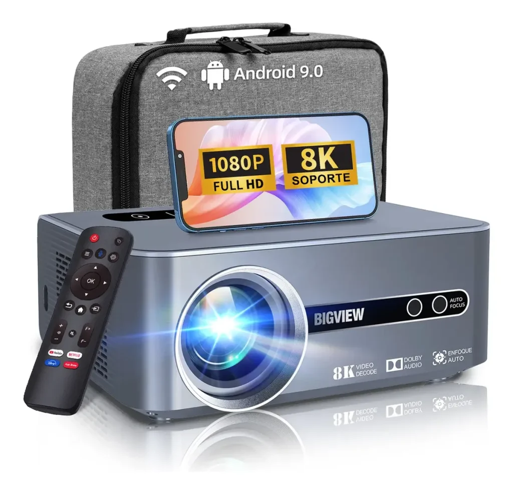 Proyector Bigview T1 Pro LED 8K Android 9.0 12000 Lúmenes Full HD WiFi 6 Bluetooth 6 HDMI USB