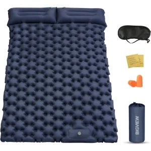 Colchoneta Inflable Matrimonial Camping Mat Inflable Acampar Color Azul Marino Bigview Tapones Para Los Oídos Y Máscaras Para Los Ojos Con Aislamiento De Ruido Gratuitos