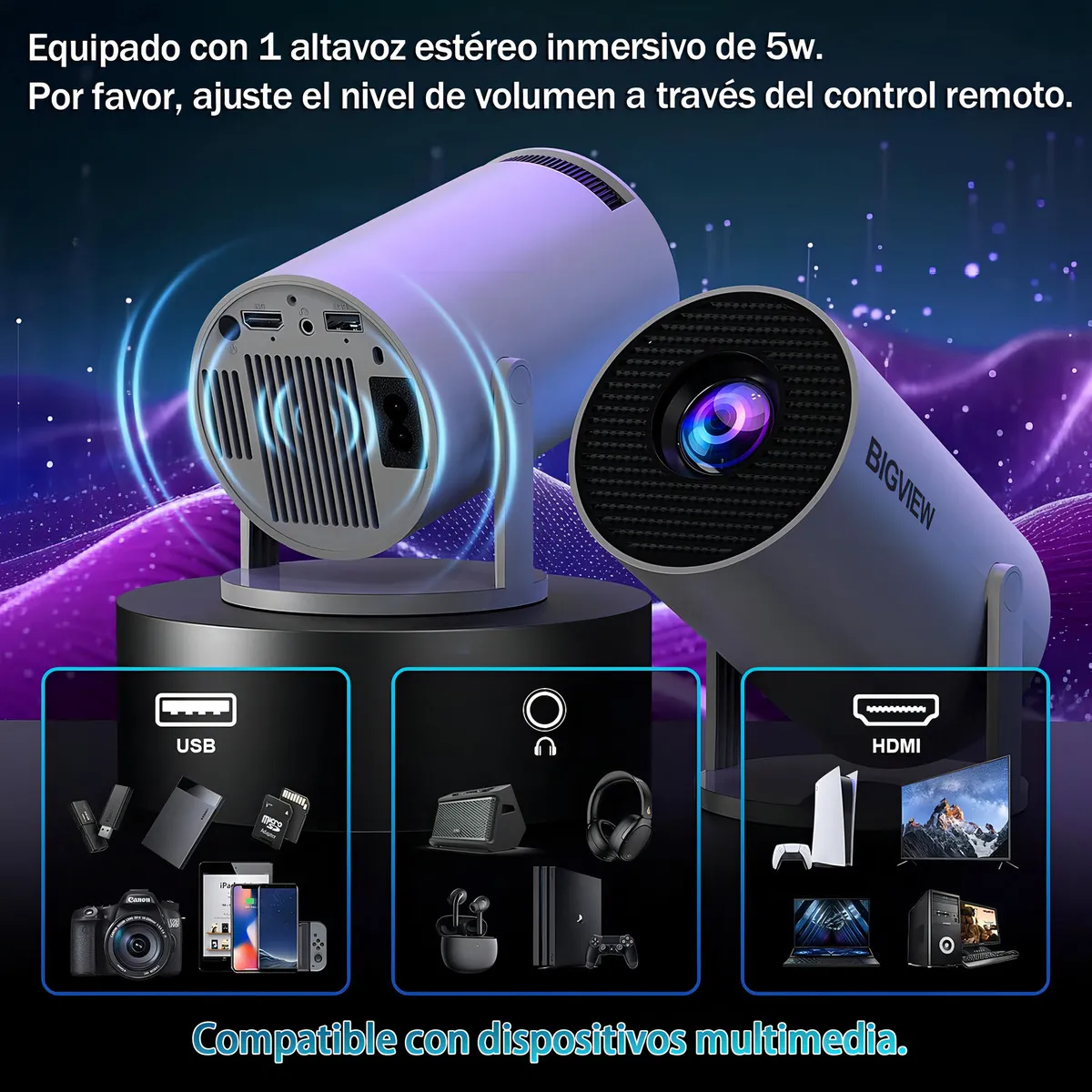 Bigview Mini Proyector Hy300 Pro Proyector Profesional 4k Wifi Blanco Portátil Smart Tv 12000lm - 图片 2