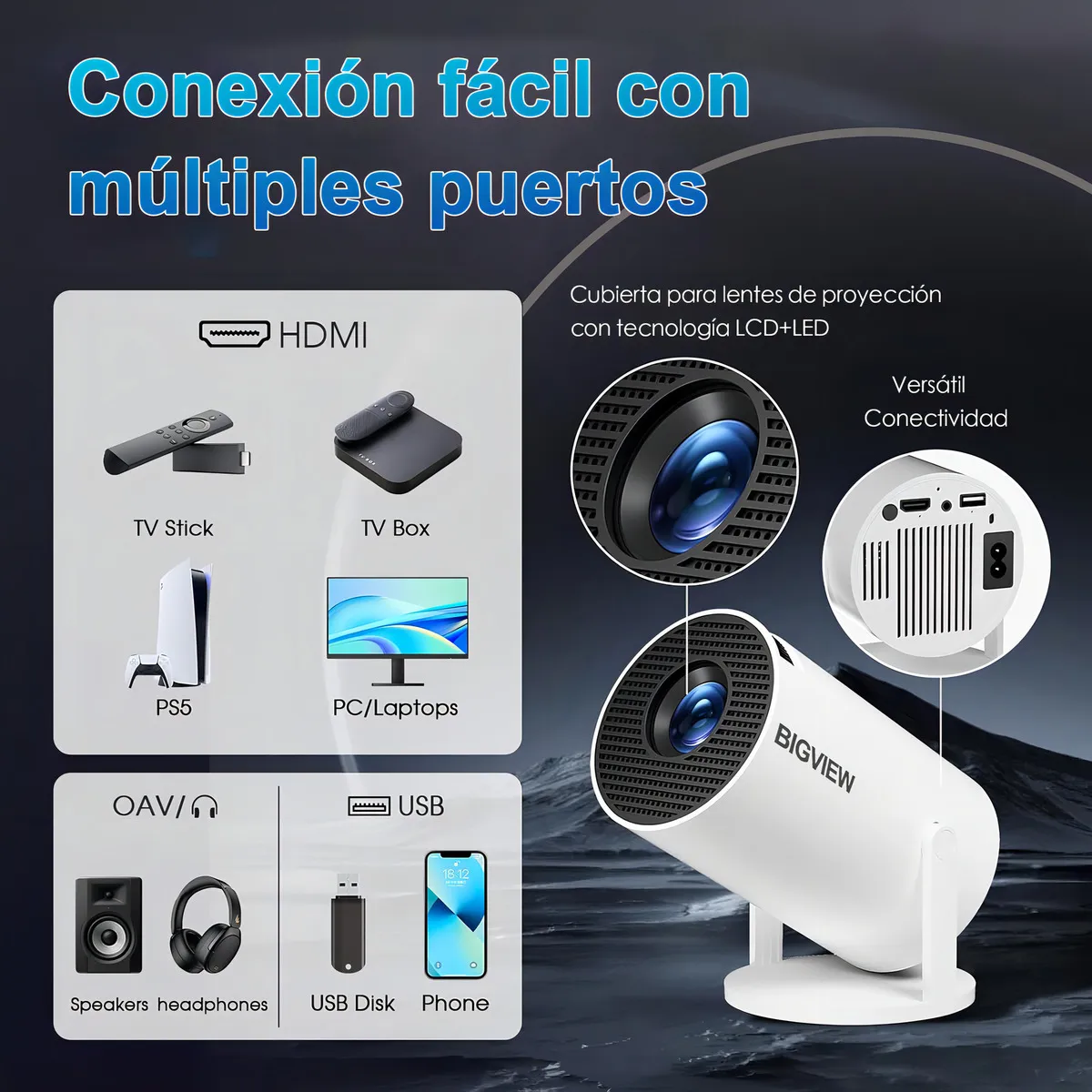 Bigview Mini Proyector Hy300 Pro Proyector Profesional 4k Wifi Blanco Portátil Smart Tv 12000lm - 图片 3
