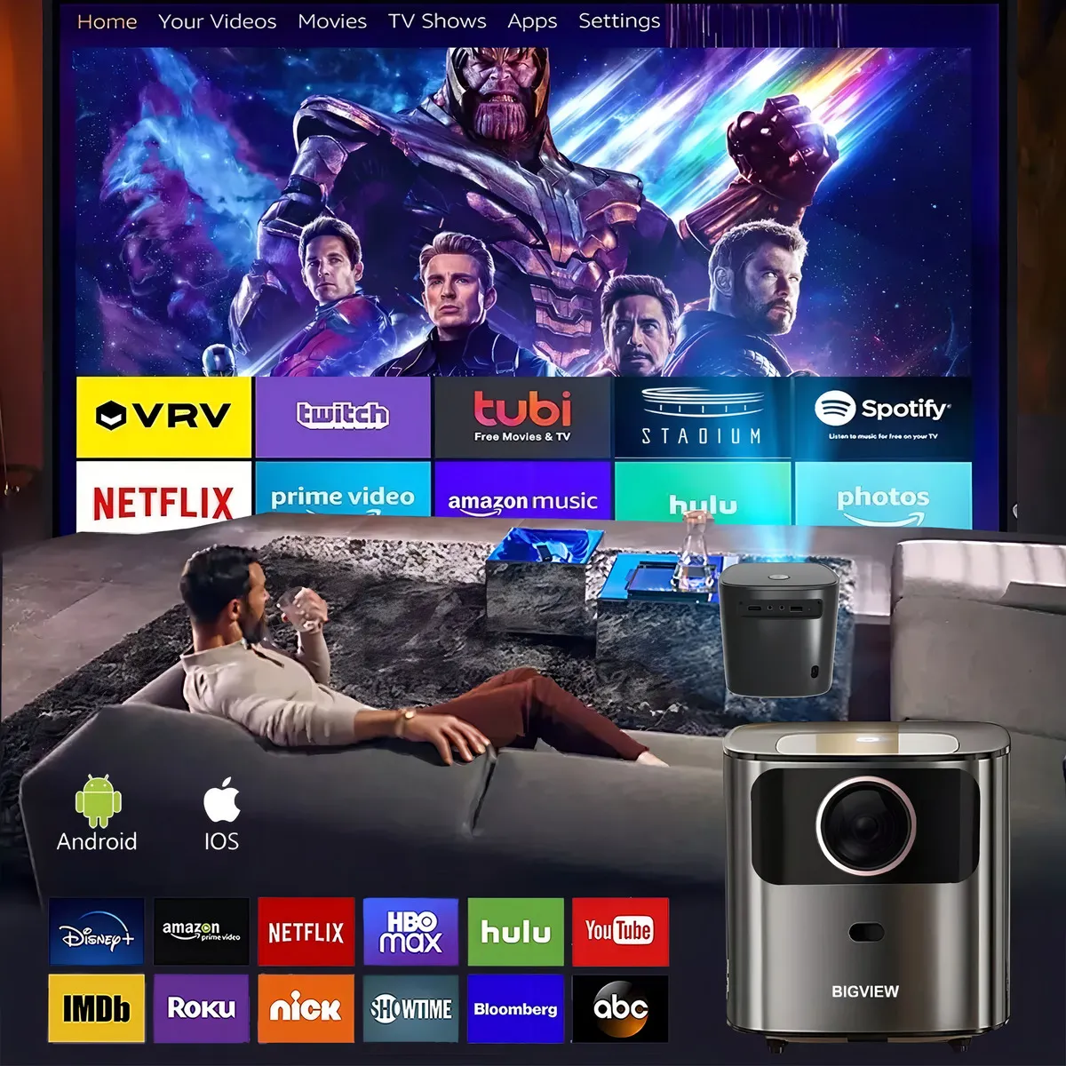 Proyector 4k Profesional Android 9.0 Bigview Full Hd 12000 Lúmenes 2 Gb Ram + 16 Gb Rom Bluetooth 5.0 Wifi 5g / 2.4g - 图片 2