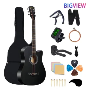 Bigview Guitarra Acústica Clásica Negra 38 Pulgadas – Paquete Completo con Funda, Cuerdas de Repuesto y Accesorios