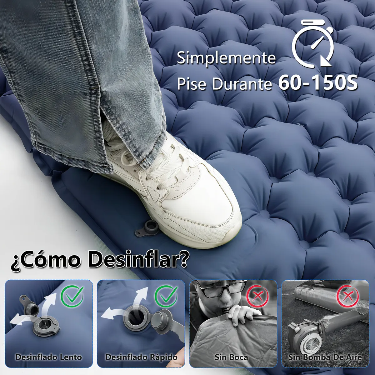 Colchoneta Inflable Matrimonial Camping Mat Inflable Acampar Color Azul Marino Bigview Tapones Para Los Oídos Y Máscaras Para Los Ojos Con Aislamiento De Ruido Gratuitos - 图片 4