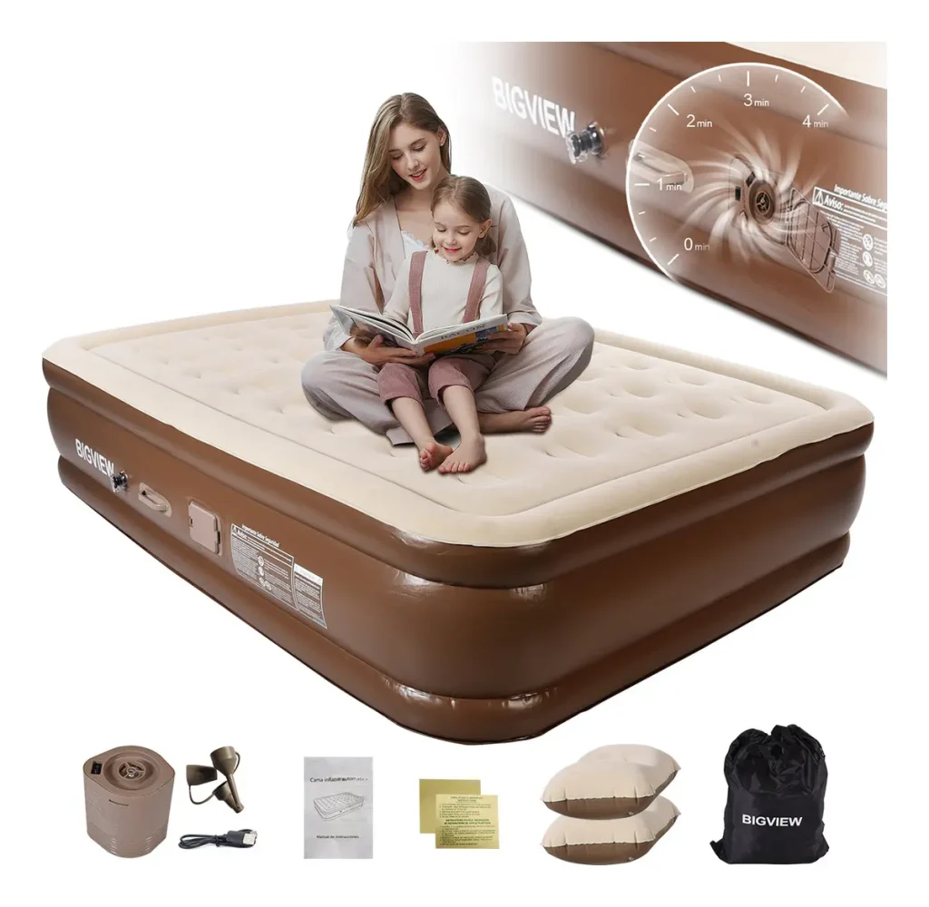 Colchón De Aire Cama Inflable Matrimonial Queen Size Con Eléctrica Bomba Integrada Bigview para Camping