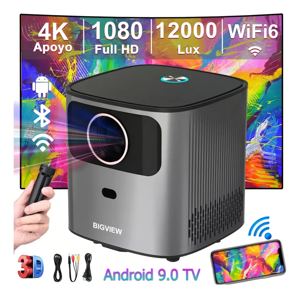 Proyector 4k Profesional Android 9.0 Bigview Full Hd 12000 Lúmenes 2 Gb Ram + 16 Gb Rom Bluetooth 5.0 Wifi 5g / 2.4g