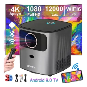 Proyector 4k Profesional Android 9.0 Bigview Full Hd 12000 Lúmenes 2 Gb Ram + 16 Gb Rom Bluetooth 5.0 Wifi 5g / 2.4g