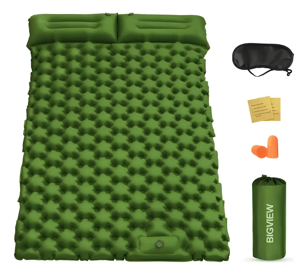Colchoneta Inflable Matrimonial Camping Mat Inflable Acampar Color Verde Bigview Tapones Para Los Oídos Y Máscaras Para Los Ojos Con Aislamiento De Ruido Gratuitos