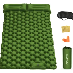 Colchoneta Inflable Matrimonial Camping Mat Inflable Acampar Color Verde Bigview Tapones Para Los Oídos Y Máscaras Para Los Ojos Con Aislamiento De Ruido Gratuitos